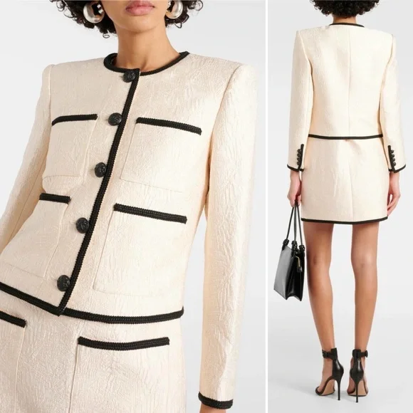 VERONICA BEARD Darla Jacquard Contrast Trim Jacket Size 10 Ivory Black - Picture 13 of 16